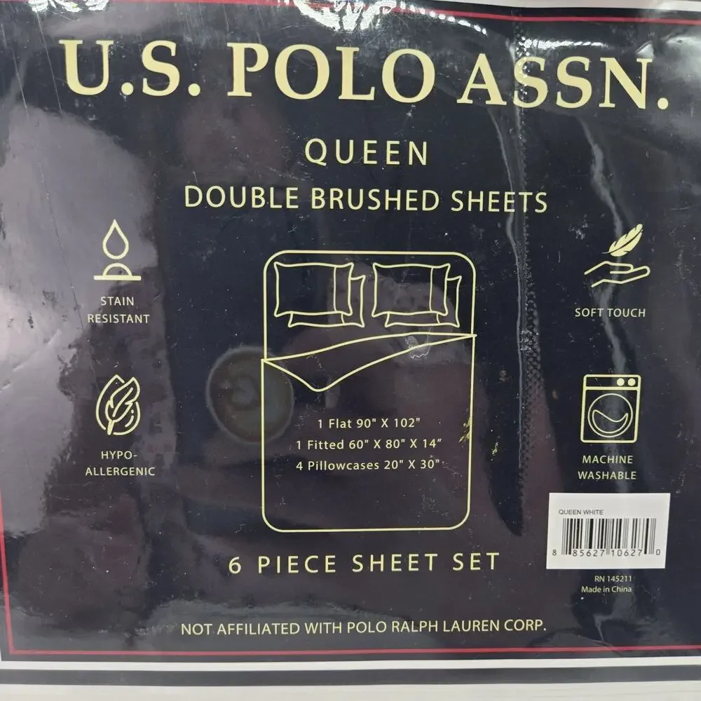 U.S. Polo Home NEW Queen Sheet 6 Pc Set Double Brushed SOFT Stain Resistant LUX